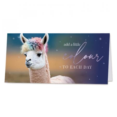 Carte de vœux humoristique lama haut en couleurs