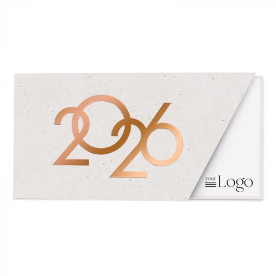Carte de bonne année 2026 papier recyclé et dorure cuivrée