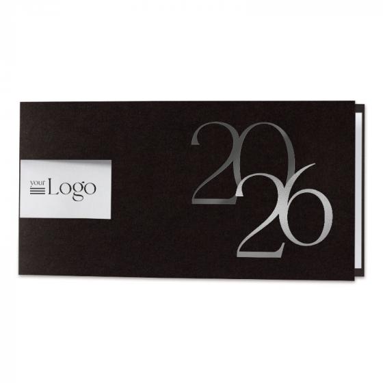 Carte de bonne année entreprise 2026 noire et argenture