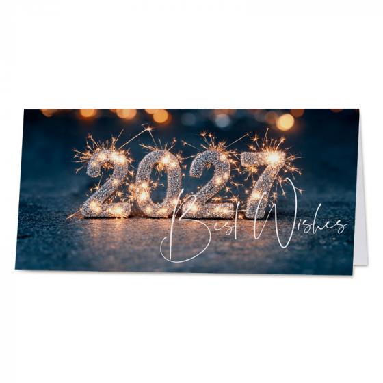 Carte de bonne année entreprise 2027 en feu d'artifice