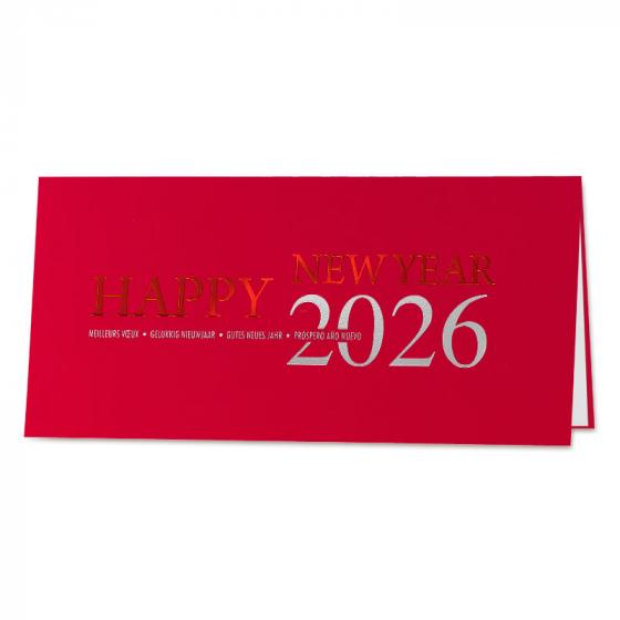 Carte de bonne année professionnelle 2026 de rouge et d'argent