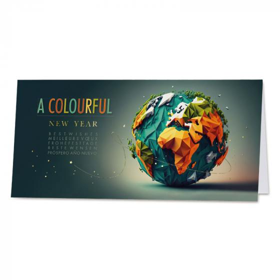 Carte de fin d'année globe terrestre origami 2025