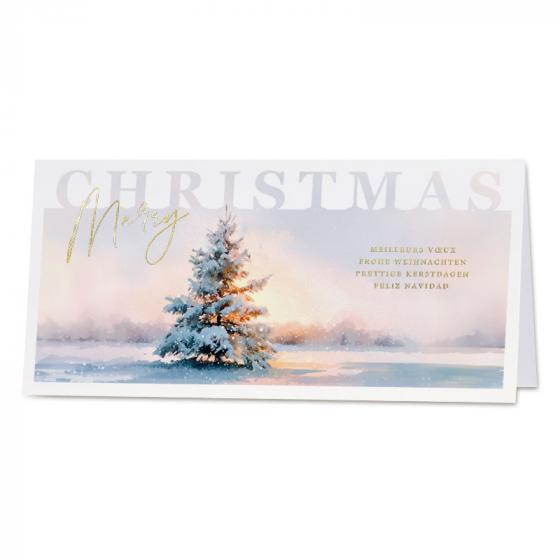 Carte de fin d'année sapin sous ciel d'hiver