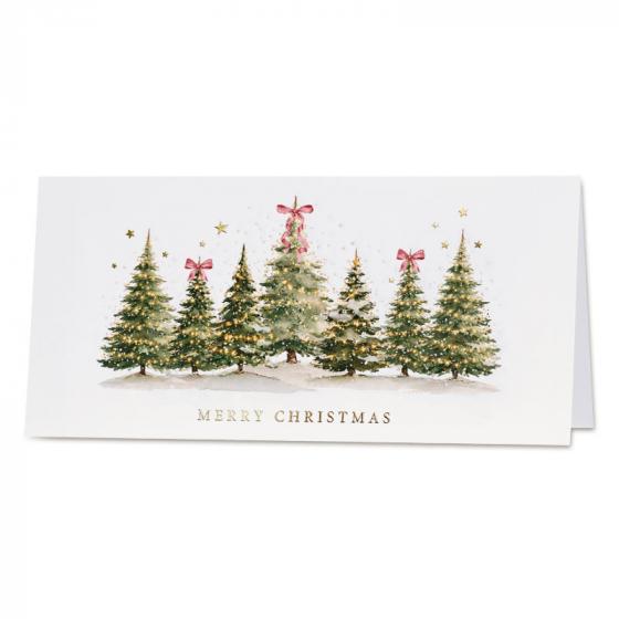 Carte de joyeux Noël société sapins décorés