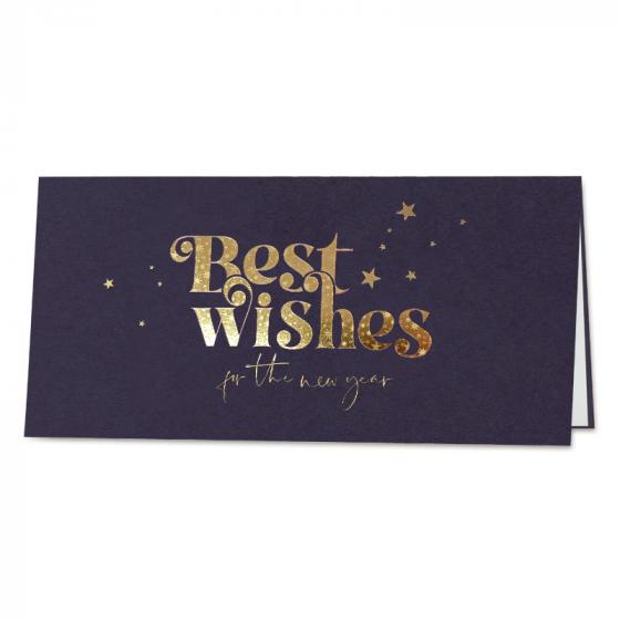 Carte de vœux entreprise bleu foncé Best Wishes en dorure