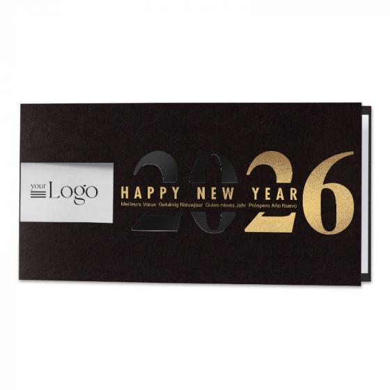 Carte de vœux entreprise papier noir, dorure et découpe