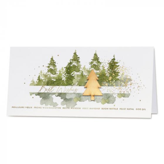 Carte de vœux nature, sapin et dorure