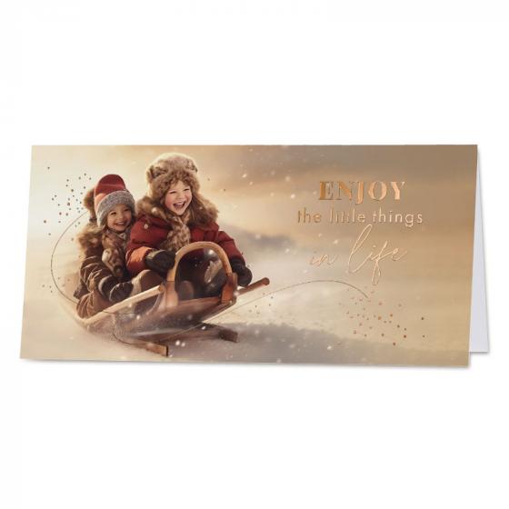 Carte de vœux société enfants joyeux en luge