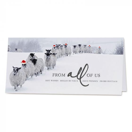 Carte de vœux société moutons et bonnets de Noël