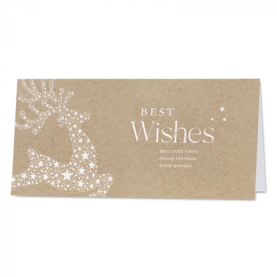 Carte joyeux Noël caritative cerf sur fond étoilé