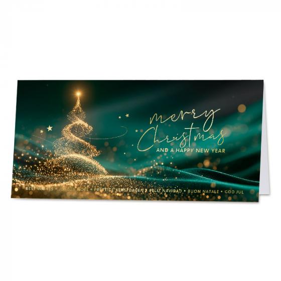 Carte joyeux Noël entreprise sapin en lumière