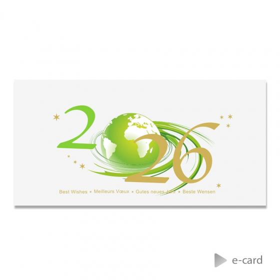 E-card de bonne année 2026 globe terrestre vert
