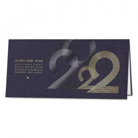 Carte de bonne année bleue et or
