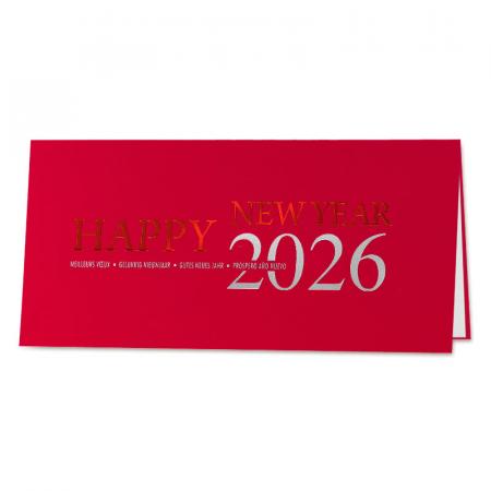 Carte de bonne année professionnelle 2026 de rouge et d'argent