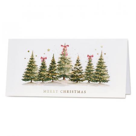 Carte de joyeux Noël société sapins décorés