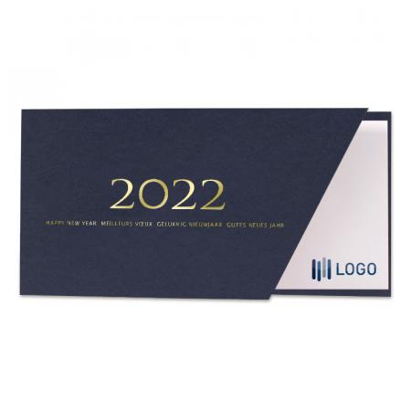Carte de vœux 2022 bleue et découpe
