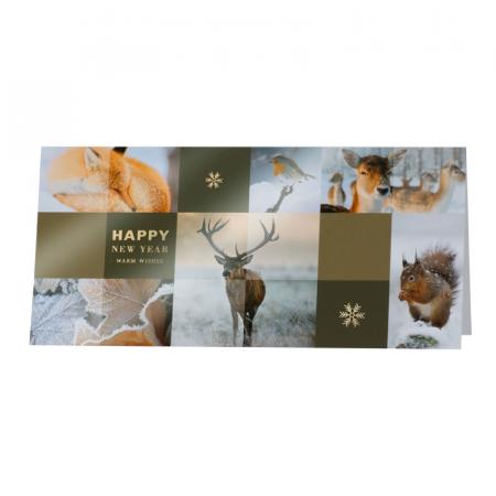 Carte de voeux avec animaux dans la neige