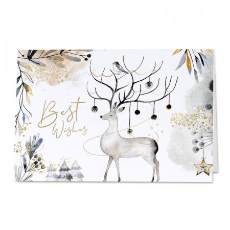 Carte de vœux cerf et paysage de Noël