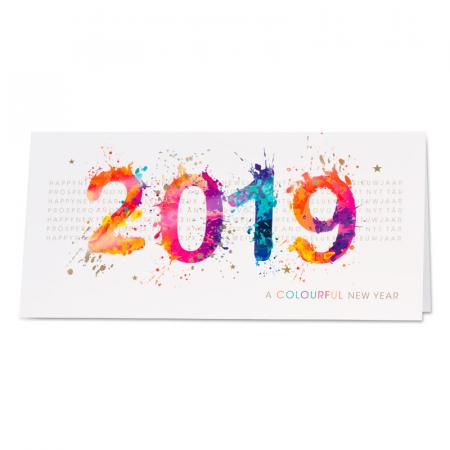 Carte de voeux entreprise 2019 tachetée et colorée
