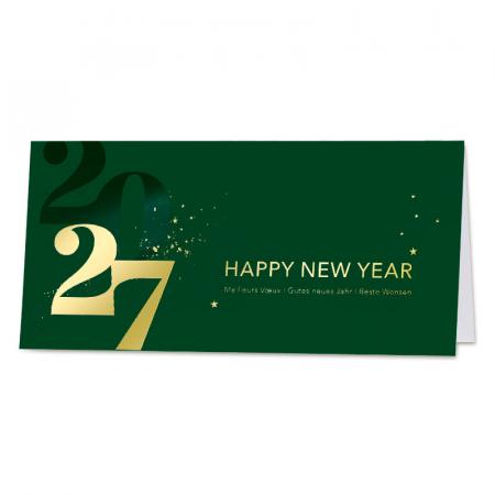 Carte de vœux entreprise 2027 fond vert et dorure festive