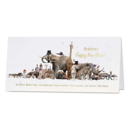 Carte de vœux entreprise animaux de jungle chapeautés