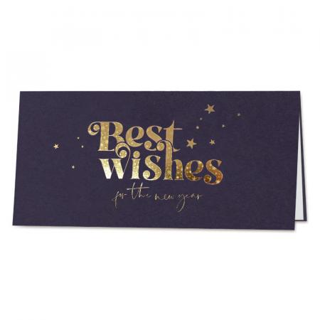 Carte de vœux entreprise bleu foncé Best Wishes en dorure