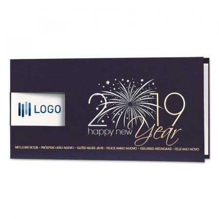 Carte de voeux entreprise bleu foncée et feu d'artifice