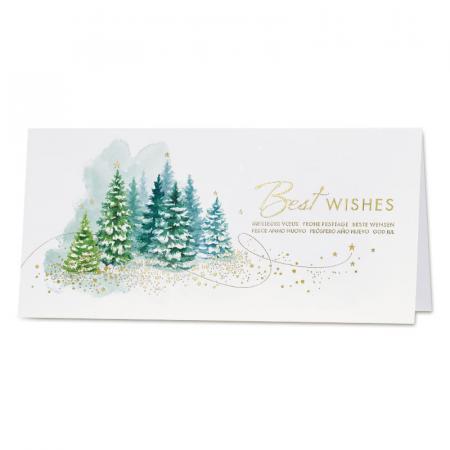 Carte de vœux entreprise forêt de sapins de noël et aquarelle