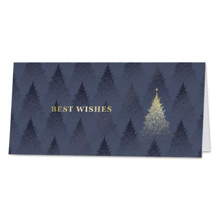 Carte de vœux entreprise forêt de sapins de noël et dorure