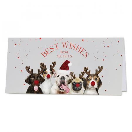 Carte de vœux joyeux noël chiens clowns