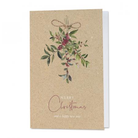 Carte de vœux nature et bouquet de baies rouges