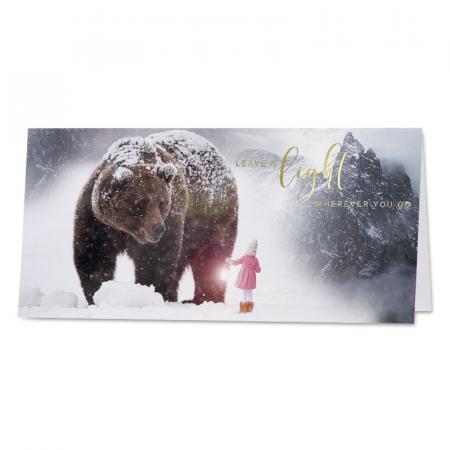 Carte de vœux ours brun et fillette