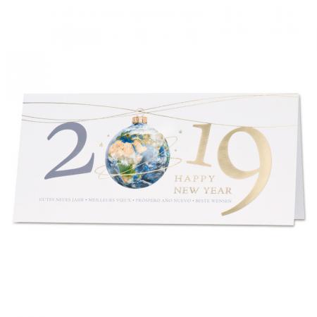 Carte de voeux professionnelle boule globe terrestre