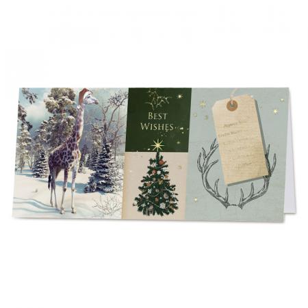 Carte de vœux professionnelle joyeux noël et girafe rigolote