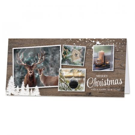 Carte de vœux professionnelle photos hivernales sur fond bois