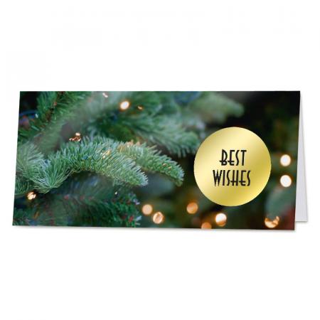 Carte de vœux professionnelle sapin de noël zoomé et dorure