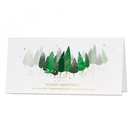 Carte de vœux sapins enchantés et dorure