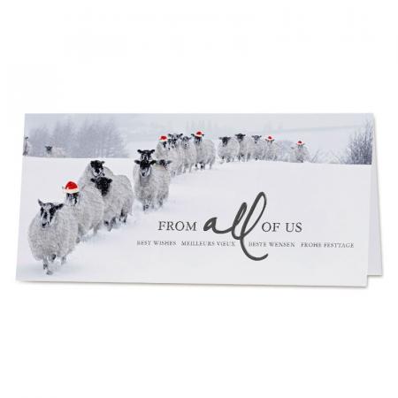 Carte de vœux société moutons et bonnets de Noël