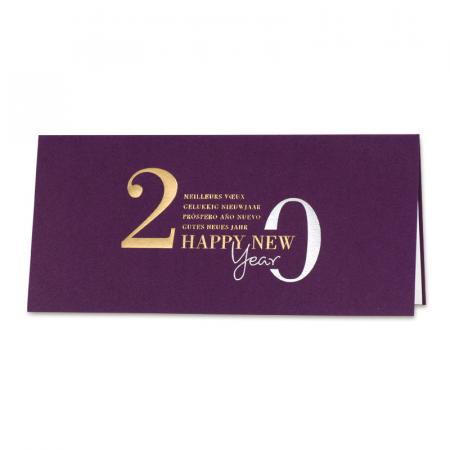 Carte mauve avec vœux internationaux